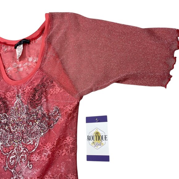 Angels Diamonds Tunic Top Womens S Red Whimsi Goth Indie Sleaze Soft Girl Glam - Picture 4 of 16